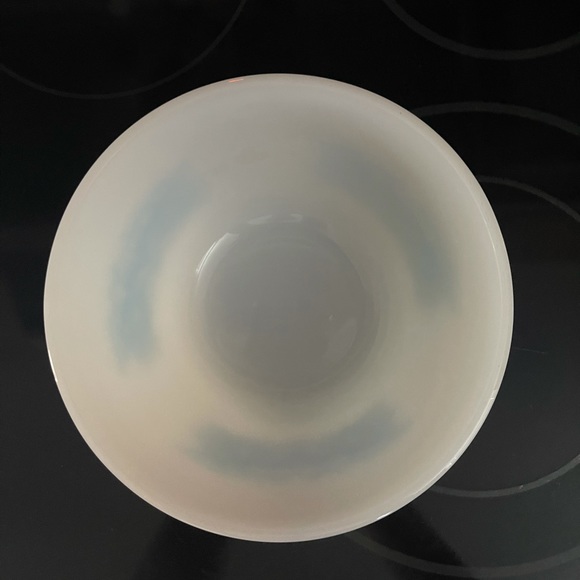 Vintage Federal Milk Glass Bowl Blue Flowers - Picture 2 of 5